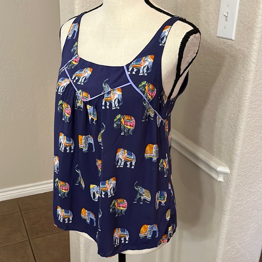 Anthropologie Maeve navy Mazie elephant print top Size XS